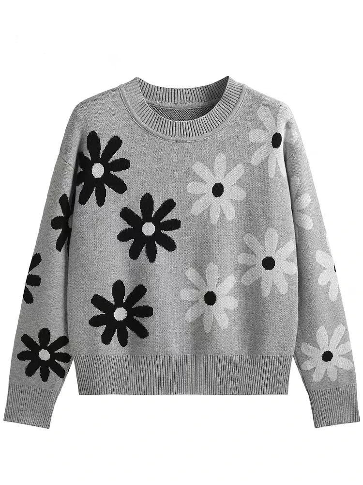 Jacquard Sandros Women\'s Knitted Pullover Y2K Knitted Women\'s Sweater Cardigan Fall/Winter Crew Neck Sweater Jacket 2024 New