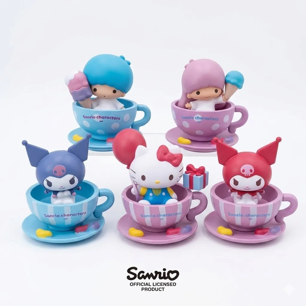 Sanrio Licensed Cute Coffee Cup Blind Box Figures - Kuromi Hello Kitty Little Twin Stars Shaking Rotating Desktop Ornament Toy view 2