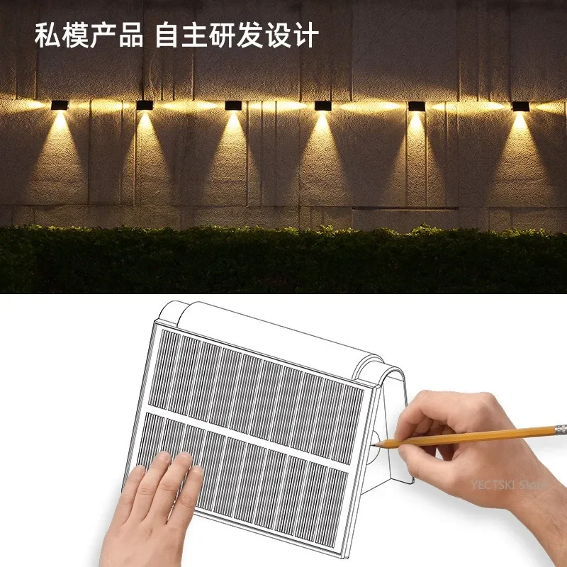 GHJUYIOL Lámpara de pared solar para exteriores, foco de atmósfera de pared, lámpara de lavado, diseño de patio, jardín, villa, lámpara de pared exterior