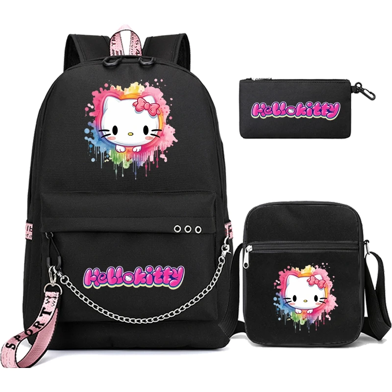 

MINISO 3Pcs Anime Hello Kitty Backpack for Boy Girl Back To School Bag Bookbag Student Kawaii Backpack Bag Men Women Travel Bag