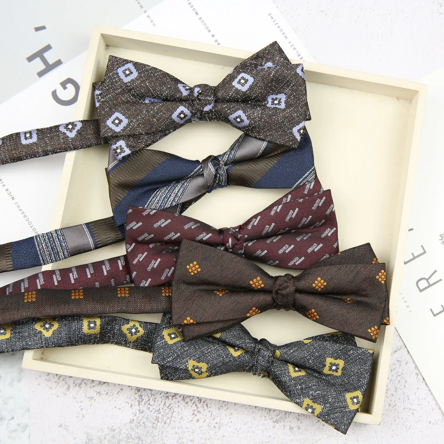 New Arrival Korean Version Bow Ties 6*12CM Flower Wine Navy Bowties for Groom Groomsman Wedding Suit Shirt Butterfly Cravat