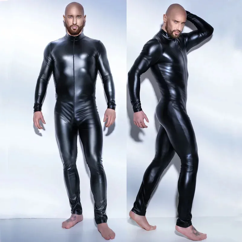 Body Sexy de charol brillante con cremallera para hombre, Catsuit, lencería erótica para hombre adulto, mono fetiche, disfraz Gay lf [5