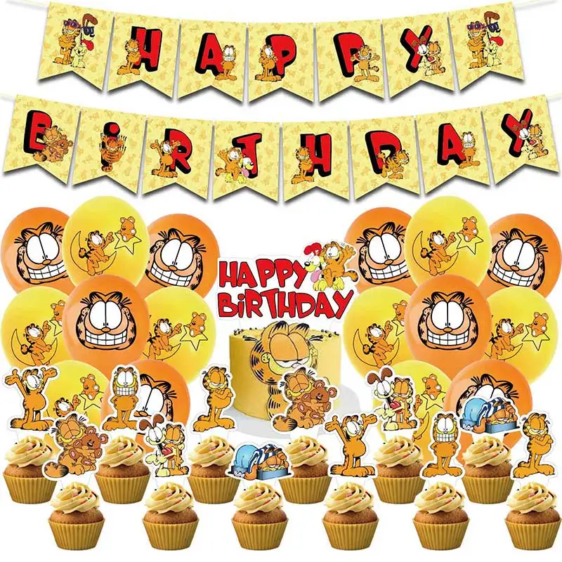 

Cat Garfielde Happy Birthday Party Supply Decoration Kid Gift Boy Toy Balloon Odie Cake Topper Banner Baby Shower Home Decor