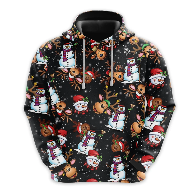 

Santa Claus Men's Hooded Sweatshirt Cute Reindeer Hoodies For Men Clothes Cartoon Snowman Pullovers Unisex Hoodie Boy Hoody Tops
