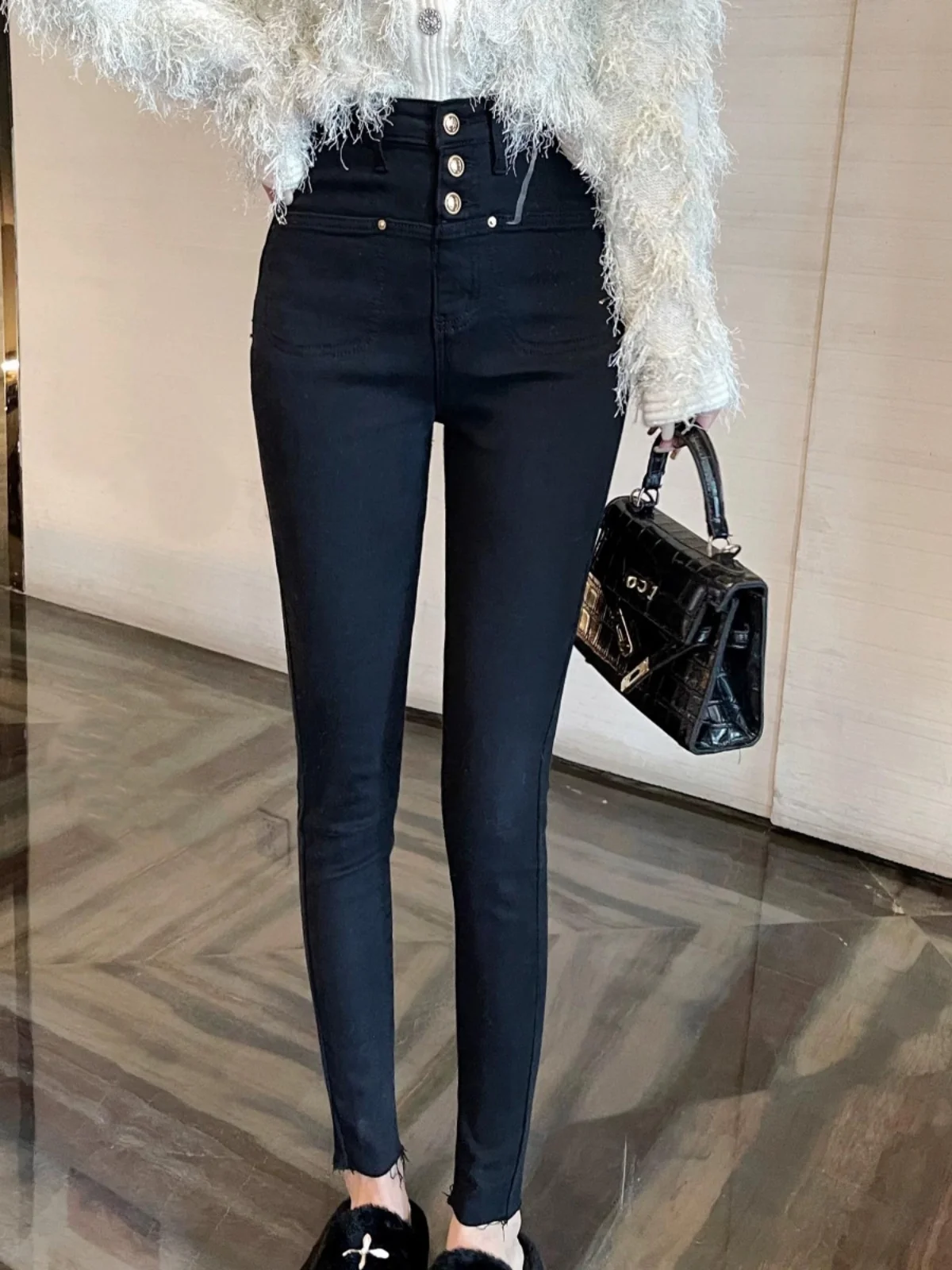 

High Waist Slim Fit Women's Jeans High Waist Straight Leg Cotton Stretch Denim Zipper Closure Faionable Autumn Winter Blue