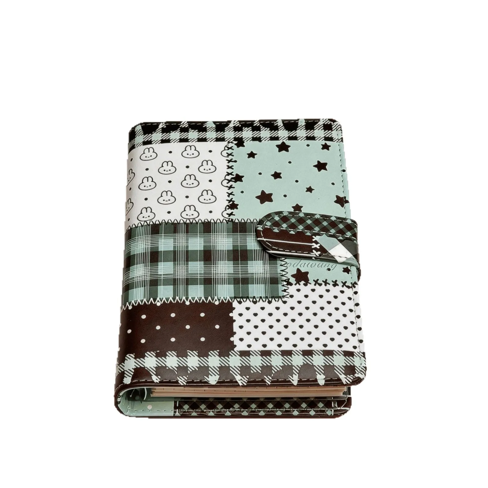 A6 Green Spliced Grid Notebook Loose Leaf Notebook PU Student Portable DIY Photocards Collect Book Diary Planner Stationery - view 5