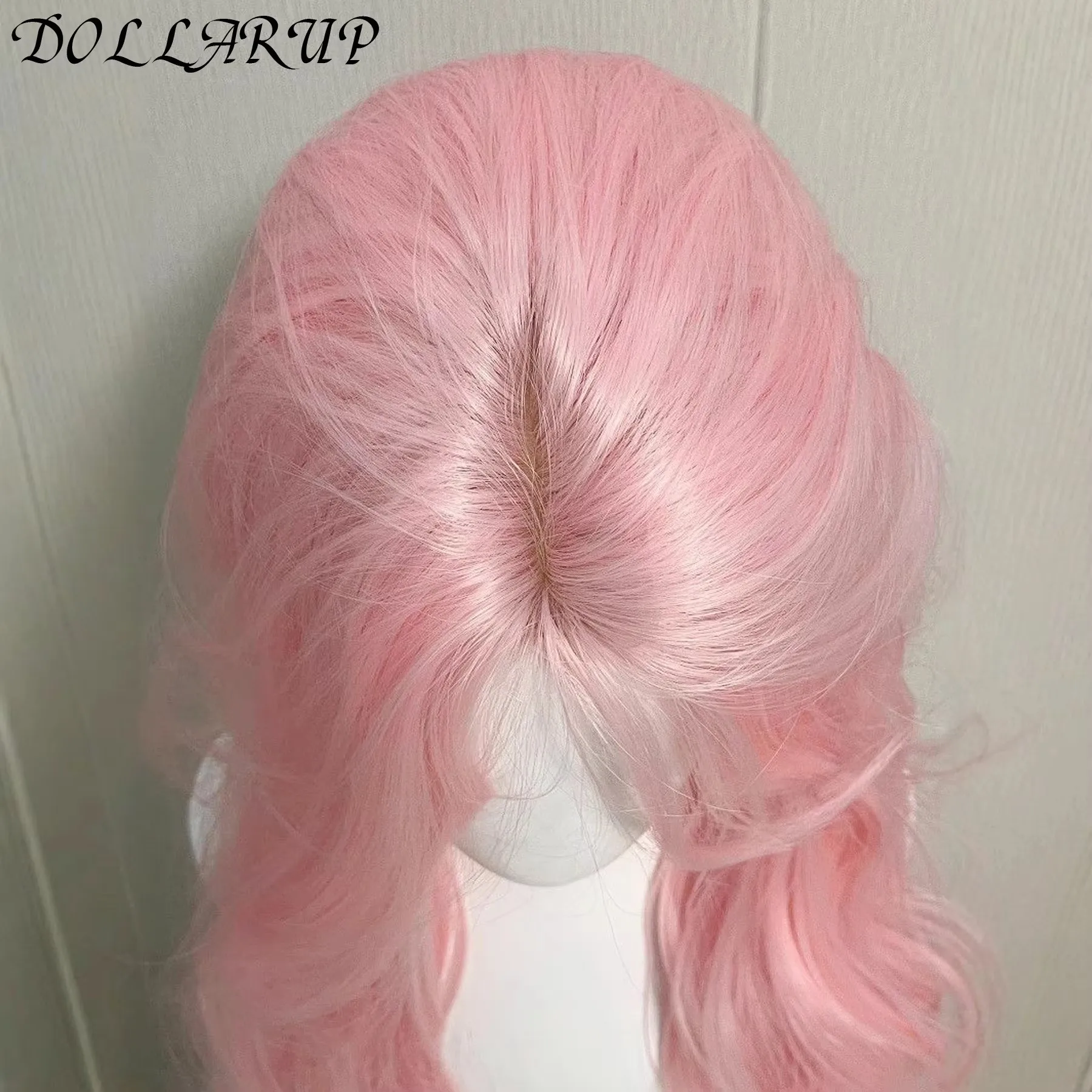 JKL شعر مستعار اصطناعي وردي للنساء طويل متموج تأثيري الباروكات الطبيعية لينة الحلو شعر مستعار اصطناعي للاستخدام اليومي الحياة المدرسية لوليتا شعر مستعار #5