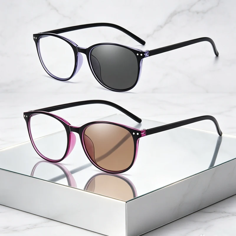 SEAMERGO 1.56 Index Single Version Prescription Glasses Women Men Retro Round Customized Eyewear Vintage Photochromic Glasses