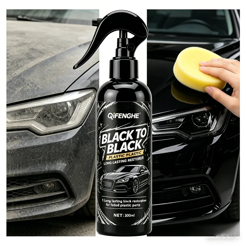 Black to Black Plastic Restorer, Long-Lasting Black Restoration for Faded Car Plastic, Wax Coating Formula Renews Auto Interiors