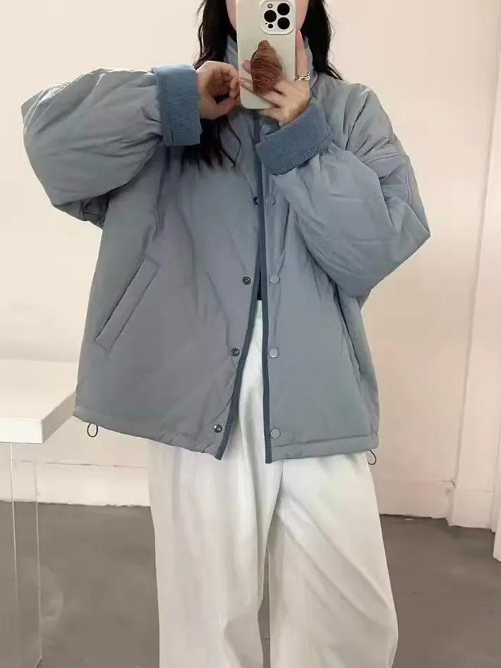 

Winter ort Loose Women's Cotton Jaet Double-Sided Wear Stand Collar Slimming Casual Sle Faionable Quilted Coat