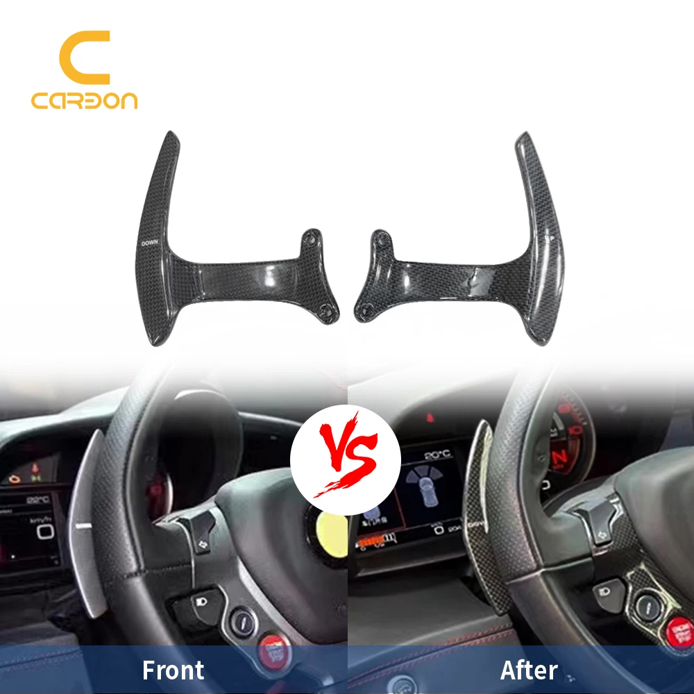 Car Real Dry Carbon Fiber Central Steering Wheel Paddle Shifter Extension Auxiliary Shift For Ferrari 488 F488 488GBT 488PISTA