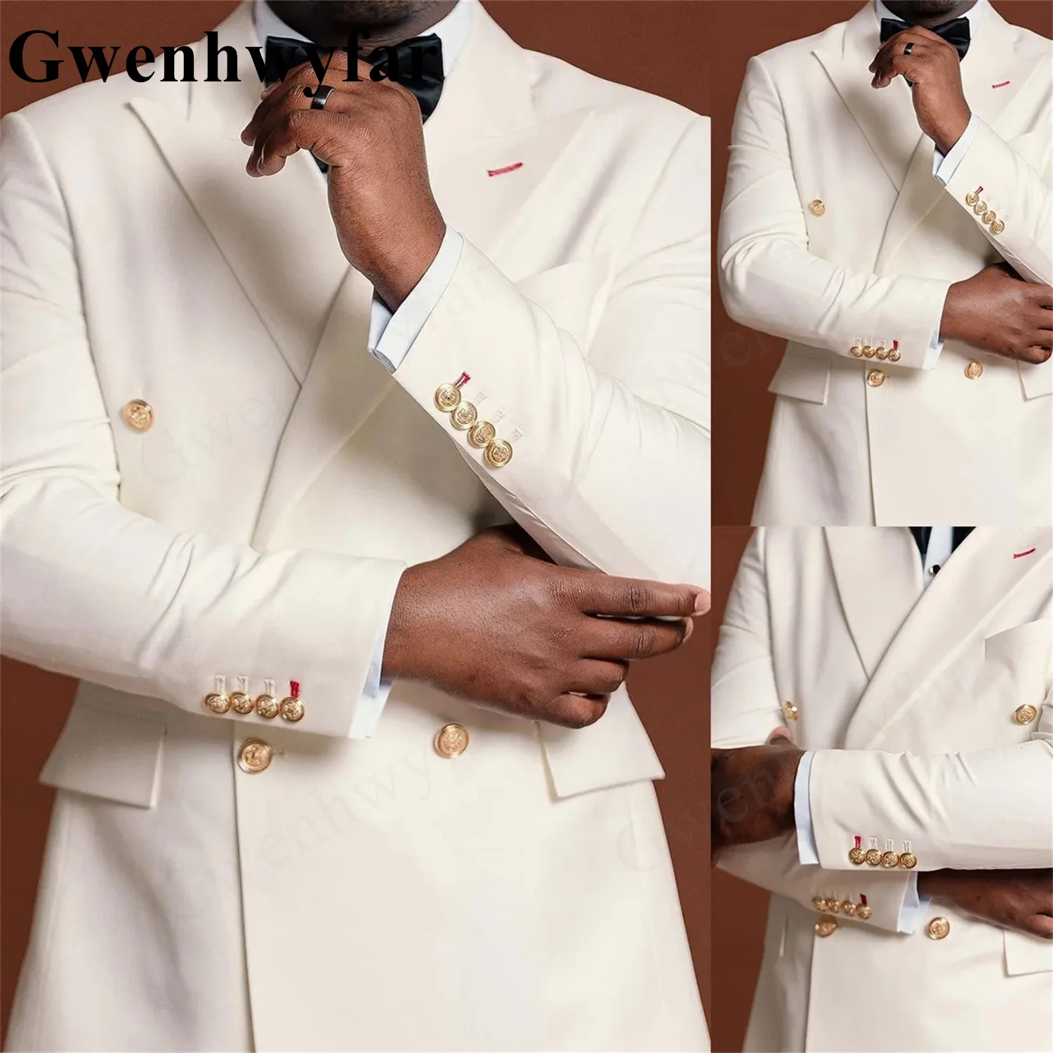 

Gwenhwyfar Beige Men's Suits Tailored 2 Pieces Special Design Of Cuffs And Neckline Peaked Lapel Wedding Formal Beads Custom