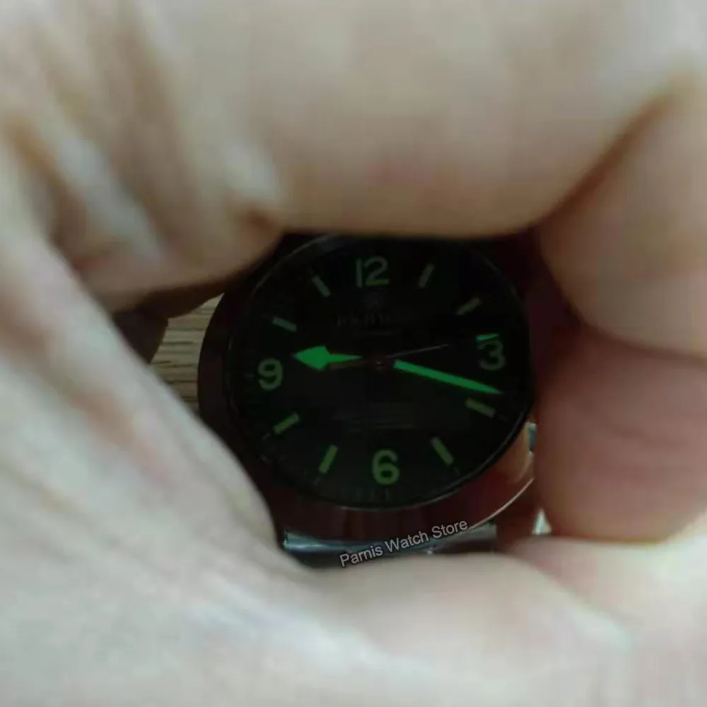 Parnis 40 mm Cristal de zafiro pulido Caja de acero inoxidable 316L Reloj mecánico para hombre