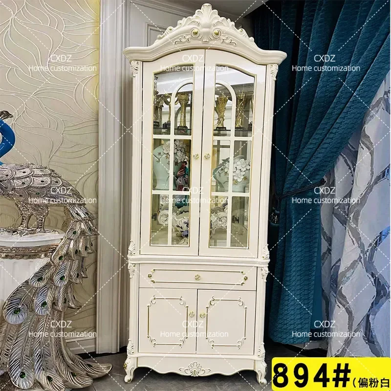 European Style Wine Cabinet French Living Room Red Wine Storage Double Door Three Door Household Wall Display Cabinet Simple