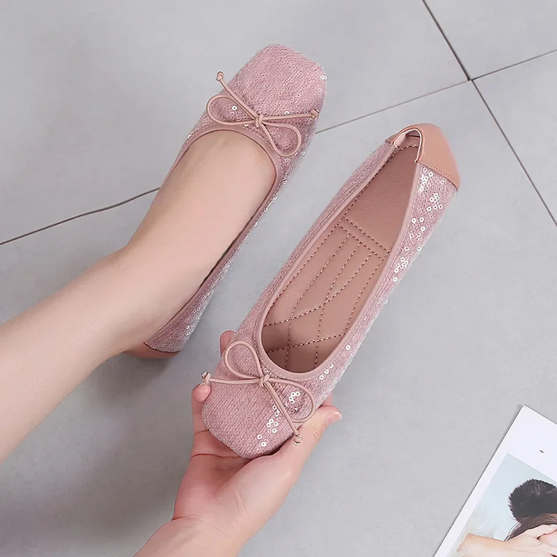 Fashion 2024 Spring Summer Women Flats Elegant Office Lady Bling Shoes Flat Black Pink Plus Size 42 A3298