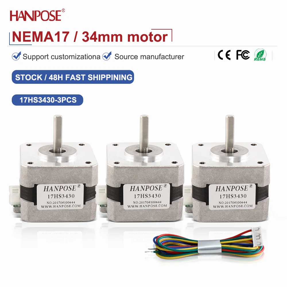 

NEMA17 3 шт. 17HS3430 шаговый двигатель 0,28 Нм 0,4 А двухфазный четырехпроводной аксессуар для 3D-печати производитель двигателей прямые продажи