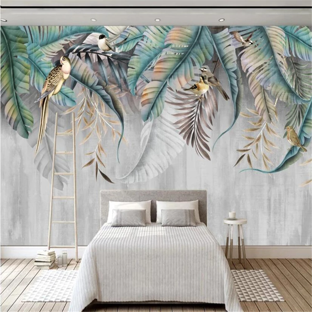 

Custom Nordic leaves flowers birds wallpaper background wall painting Living Room Romantic Backdrop wall paper home decorations