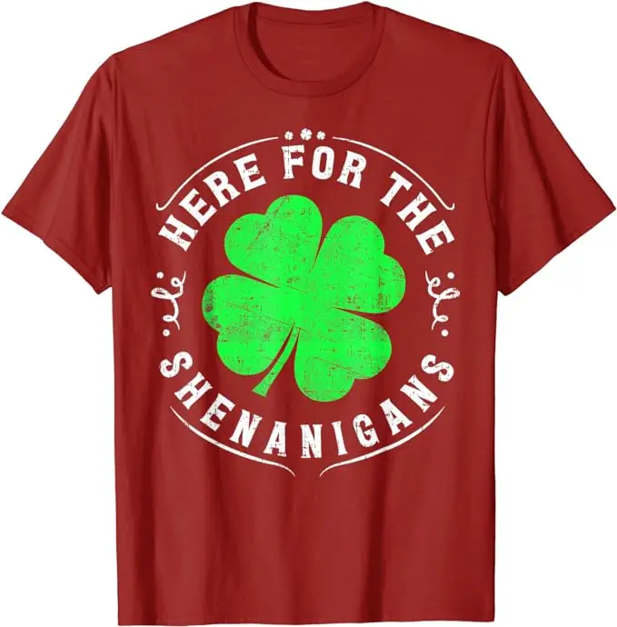 Here for The Shenanigans St Patricks Day T-Shirt Irish Shamrock Face Mask Shirt Funny Saying Tee Novelty Gifts Short Sleeve Tops