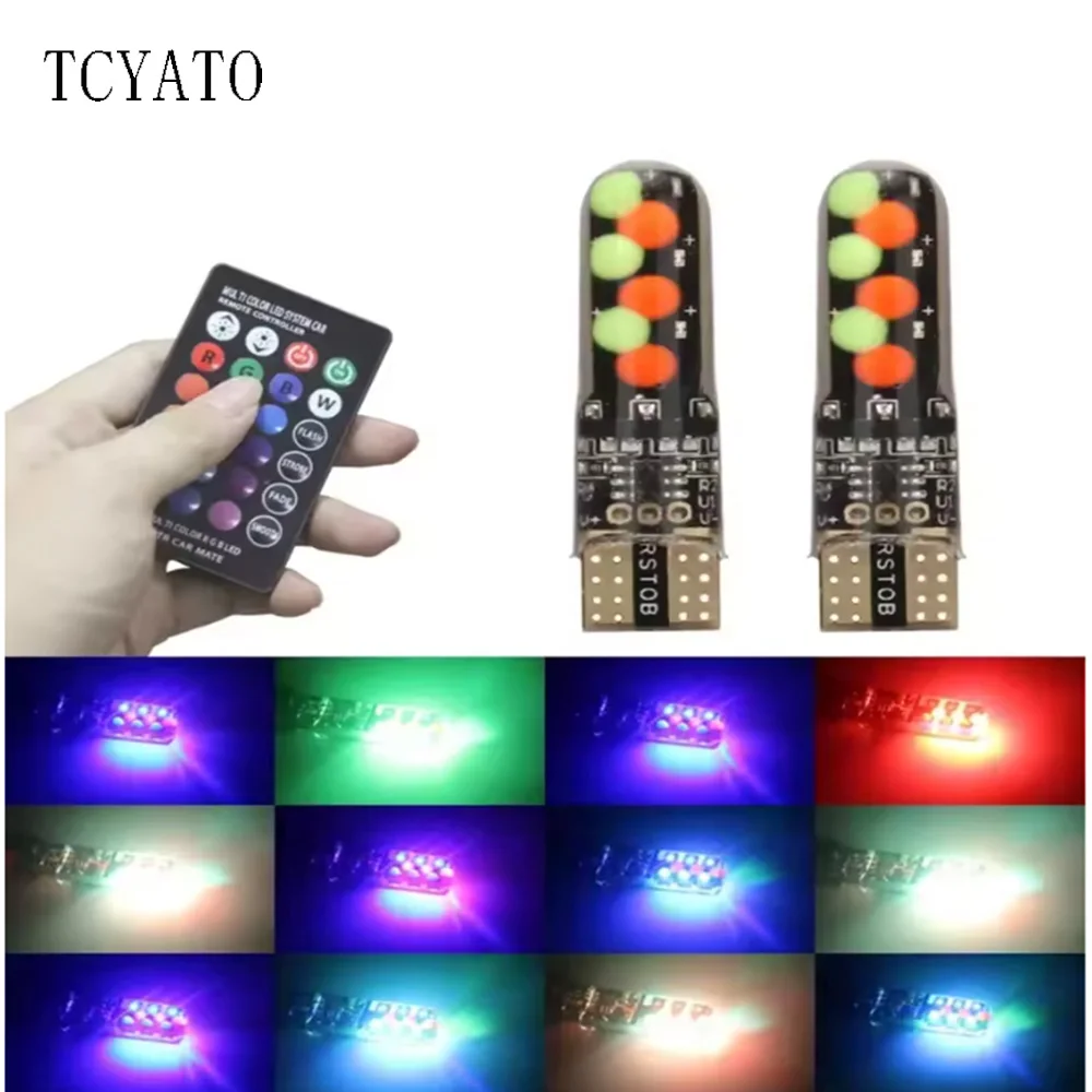 

1set T10 W5w RGB LED Bulb Remote Control COB Lamp Car Interior Lighting Reading Wedge Dome Trunk License Plate Light 12V