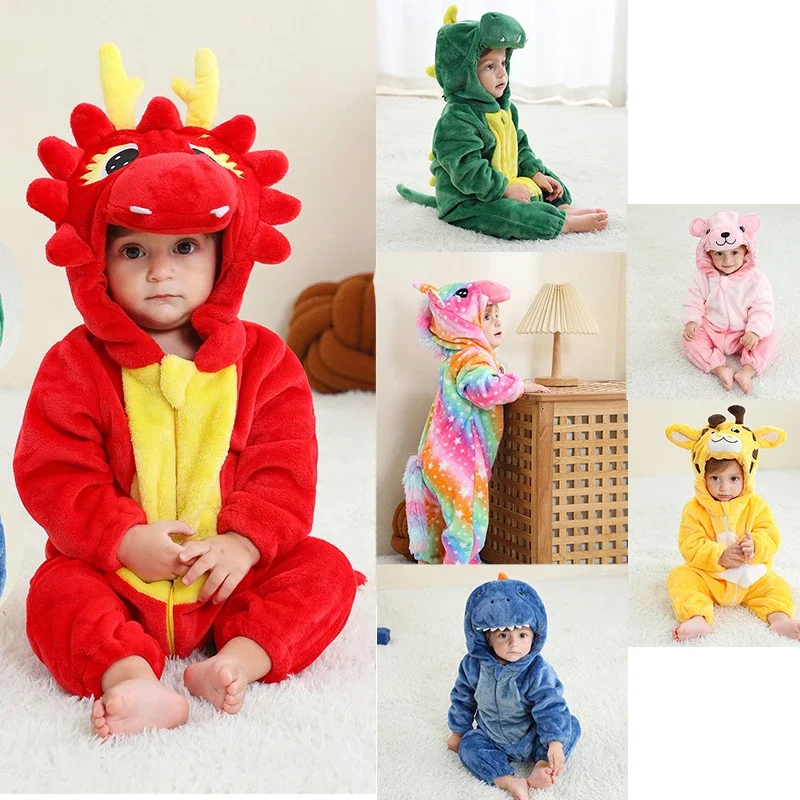 2025 New Baby Rompers Winter Kigurumi Cat Costumes For Girls Boys Toddler Animal Jumpsuit Infant Clothes Pyjamas Kids Over s1d2g