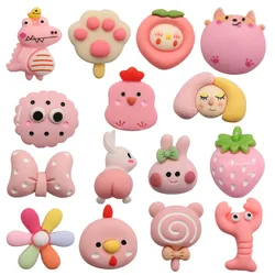 Single Sale 1-15pcs Shoe Charms Pink Cute Rabbit Chicken Accessories Resin Shoes Decoration DIY Fit Wristbands Kids X-mas Gift