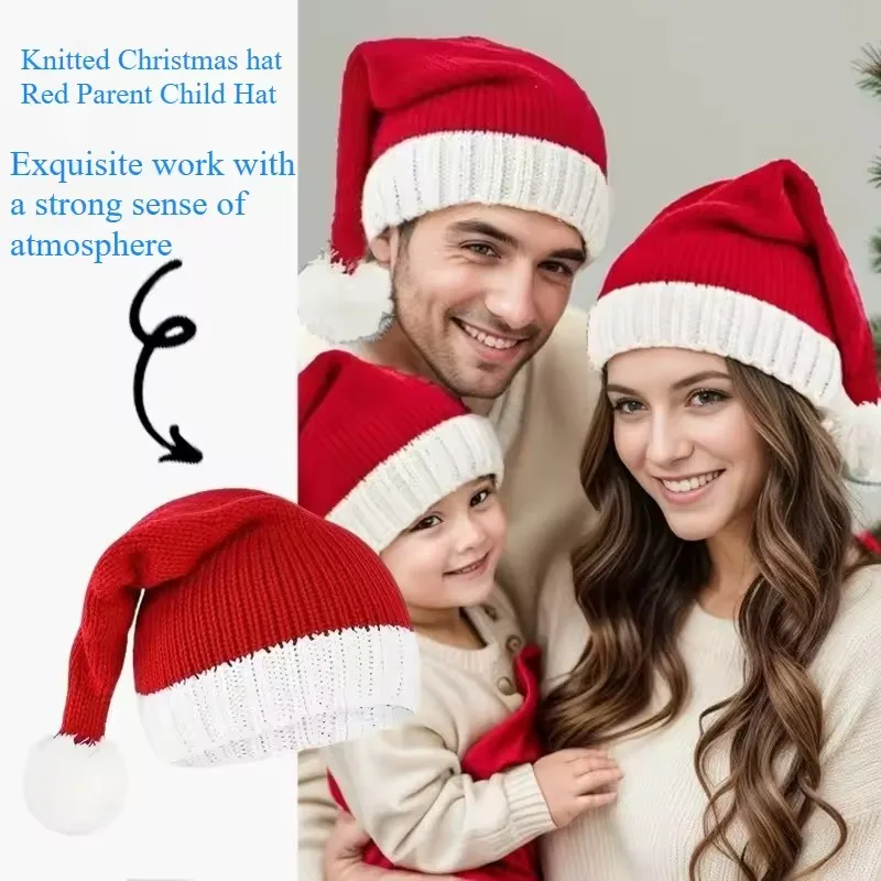

2025 Knitted Christmas Hats Cute Pompom Adult Kids Soft Beanie Hat New Year Party Kids Gift Christmas Decoration Christmas Hat