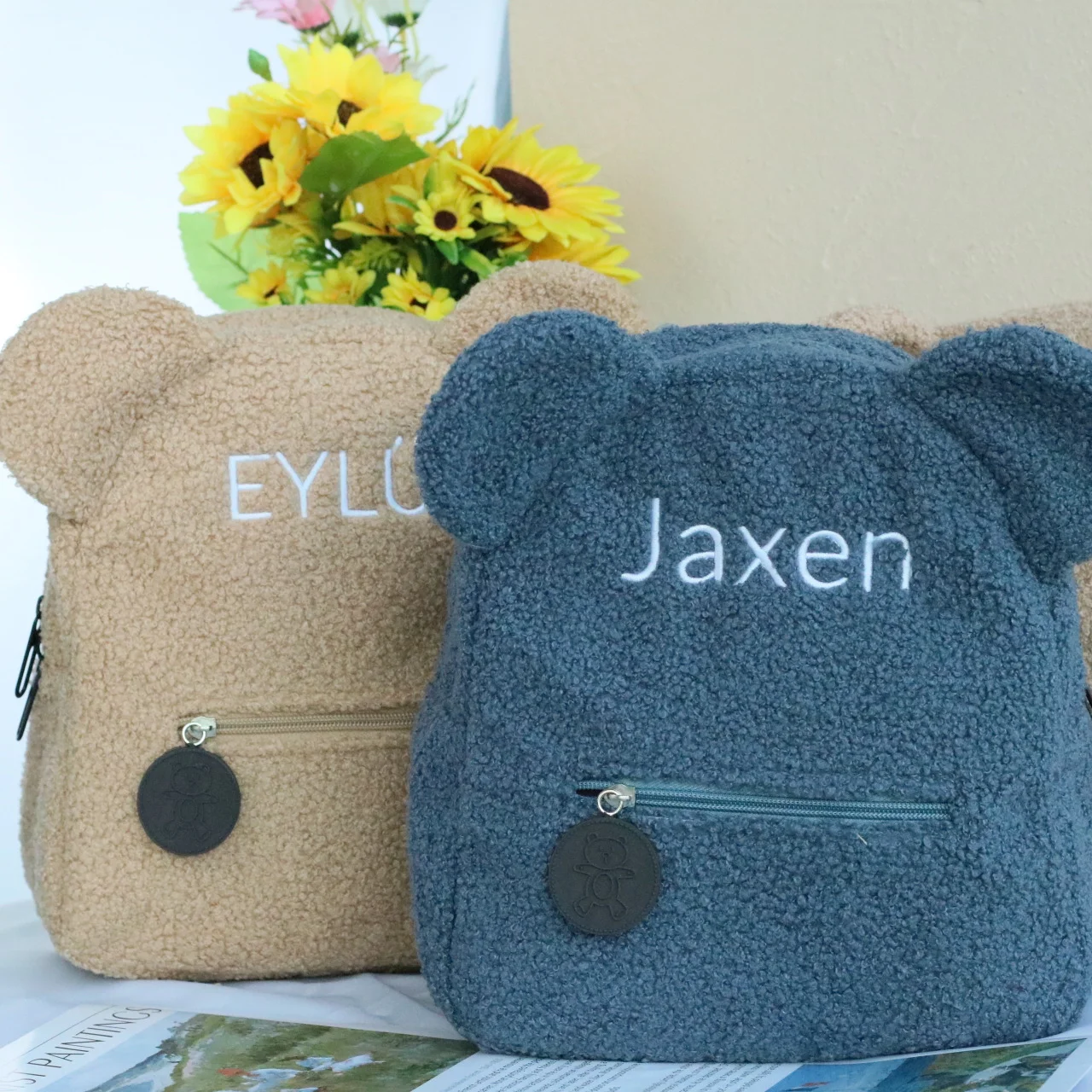 Personalized Embroidered Toddler Backpack Bag Lightweight Plush Bear Bag Kids Custom Name Backpack Gift for Boys Girls Ladies