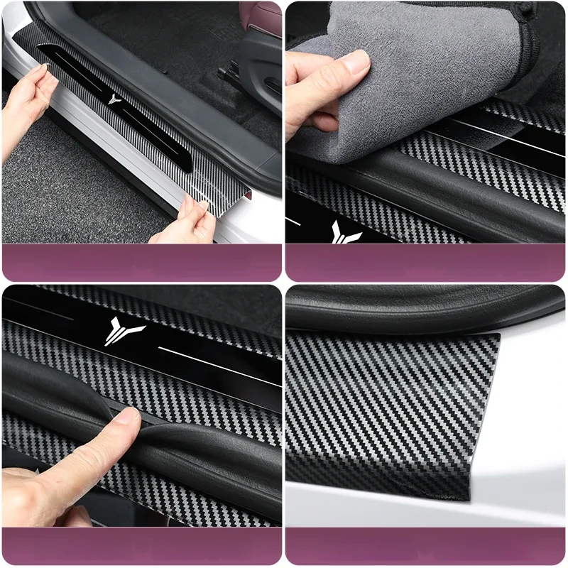 

High-Quality Carbon Fiber Car Door Sill Protector Stickers for Voyah Free+ Free318 Dream Passion 8pcs/10pcs Set 2024 2025 Models