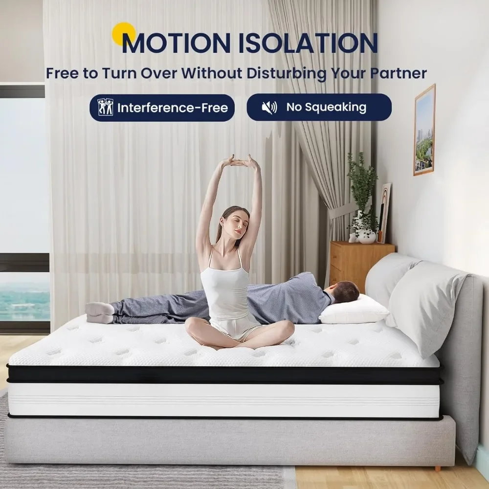 Mattresses 12 Inch, Memory Foam Pocket Springs Mattress with Motion Isolation and Pressure Relieving, Mattresses