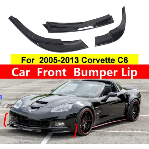Carbon Fiber Car Front Bumper Wide Body Separator Bright Black Style C6 Corvette 2005-2013 Z06 ZR1 Wide-body version