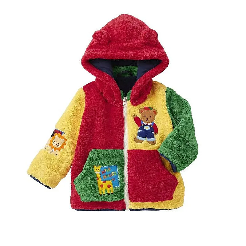 Boys' Clothes New Japanese Autumn and Winter Girls Cartoon Bear Animal Color-block Plush Coat Hooded Cardigan