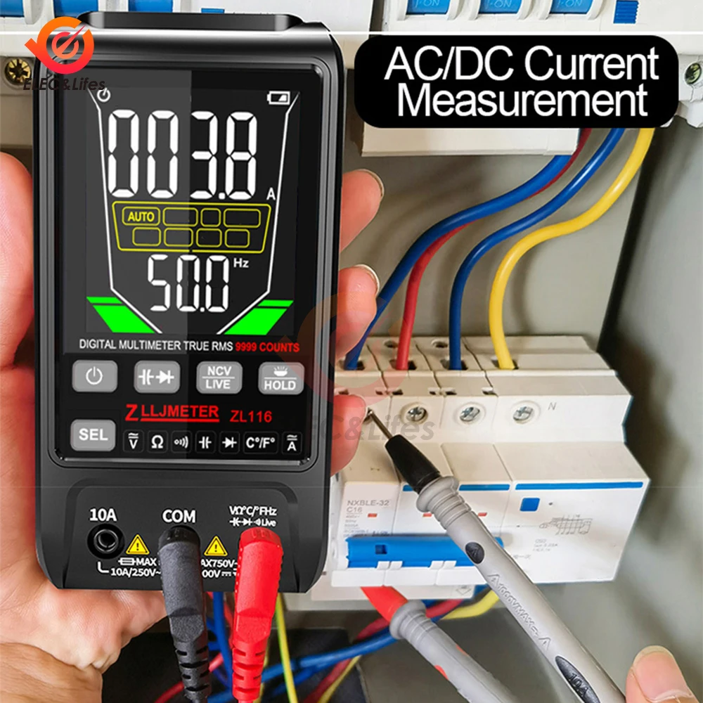 ZL116 Digital Multimeter USB Charge Large LCD Multimetre 9999 AC DC Current Voltage T-RMS Auto Range Capacitance Temp Ohm Tester