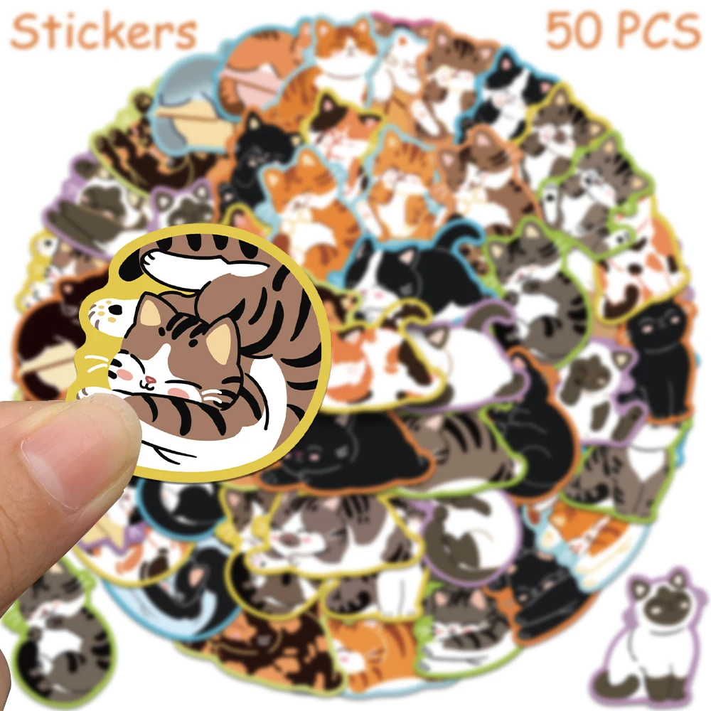 50 stücke Cartoon Nette Katze Aufkleber Aufkleber Für Telefon Laptop Sammelalbum Koffer Helm DIY Graffiti Ästhetische Aufkleber Kreative Geschenke – Detail 5