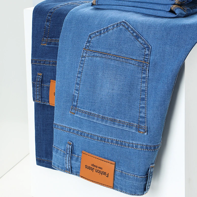 

Business High-Rise Men's Loose Jeans High-End Brand Stretch Straight Casual Denim Trousers Male Classic Style Fashion Slim Pants