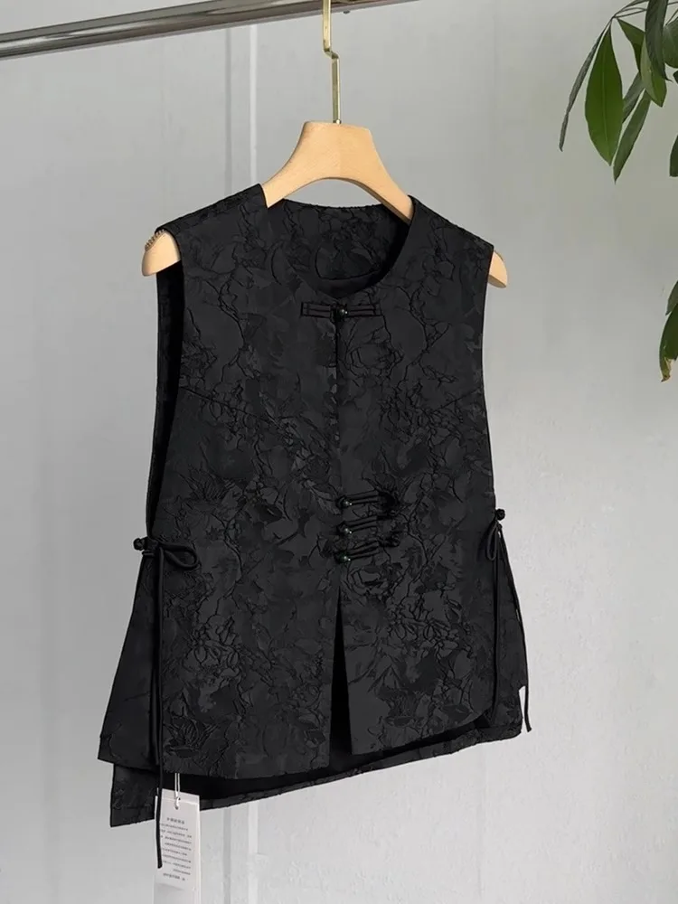 

Ele Bla, новый китайский жилет Sle, женский модный ретро-вышивка, персональный легкий национальный тренд, многослойный топ на пуговицах