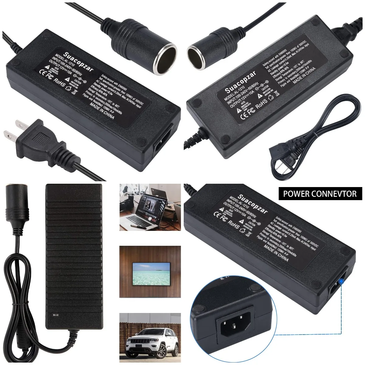 

12V 10A Car Power Adapter, AC 100-240V to DC 12V 10A 120W Converter for Car Devices
