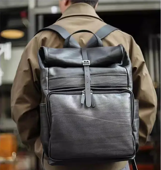 2025 New Original Genuine Leather Men's Backpacks Travel Backpack Soft Cowhide College Student Bag Leisure Computer Backpacks