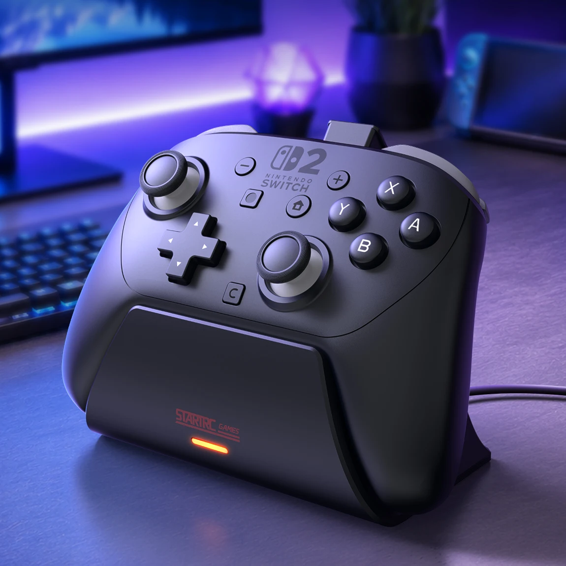 Charging Dock for Nintendo Switch 2 Pro Controller LED Indicator and Pin-Contact Precision Portable Fashion Charging Station