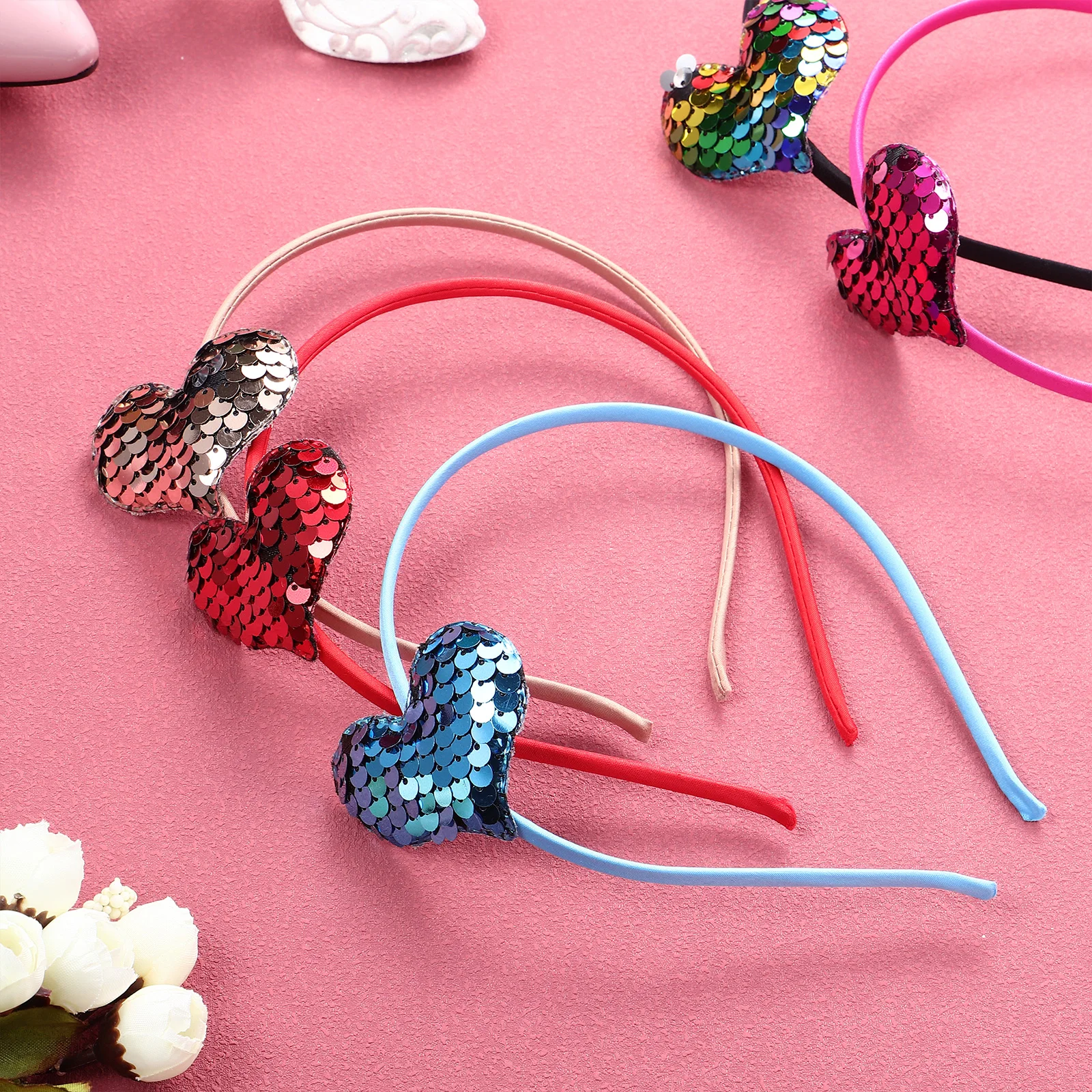 

6Pcs Durable Sequin Heart Headbands Girls Hair Accessories for Various Occasions Sequin Headband Girls Headbands