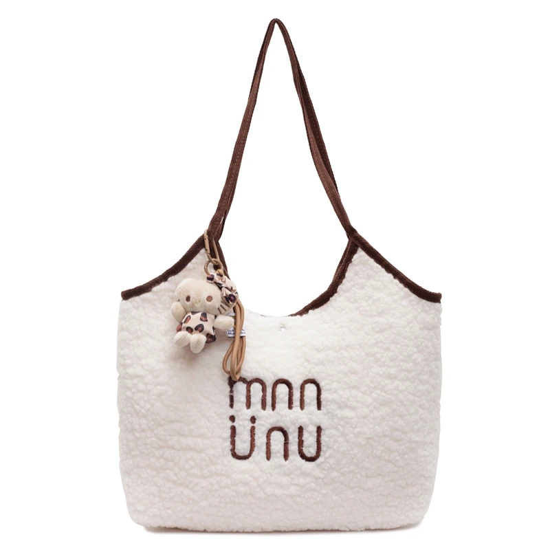 Yao Xiaoyu Plush Bag Women 2024 New South korea Letters Tote Bag Large Capaci Underarm Bag Fur Bag Shoulder