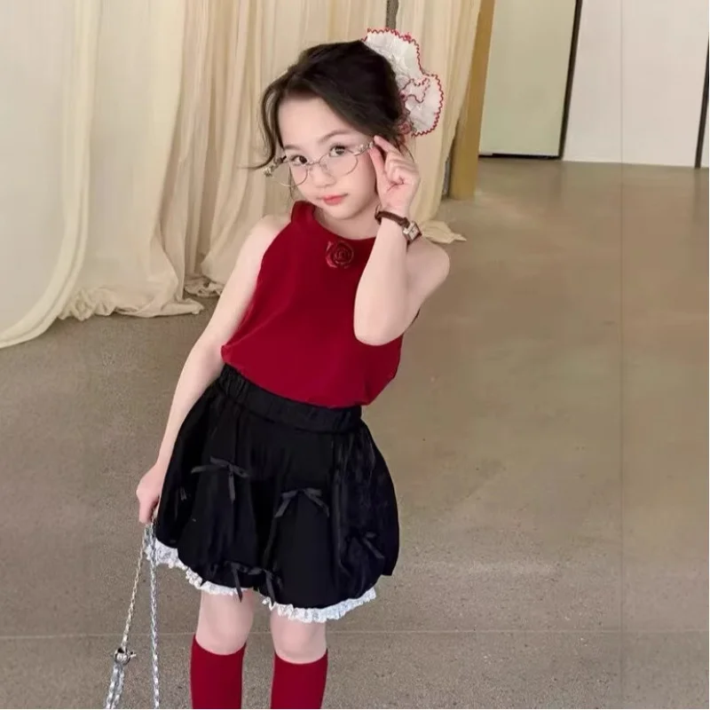 

Girls' summer outfit children's vest+Bud shorts two-piece set3-8Children's clothing dropshipping