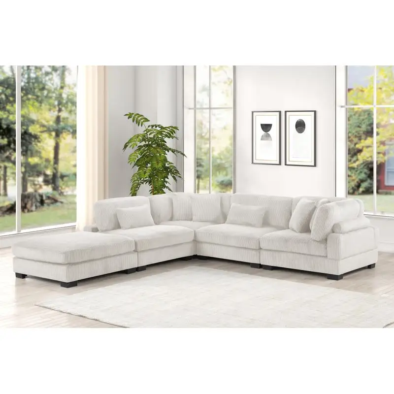 

Модульный секционный диван в современном стиле, уникальный макет, вельветовая ткань, дерево, кремовый цвет, инвентарь на складе NJ