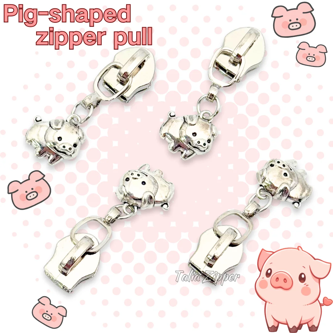 5 pcs #5 Cute Pig Shaped Nylon Zipper Pulls, Perfect for Bags, Pockets, Clothing, and DIY Wallet Projects.