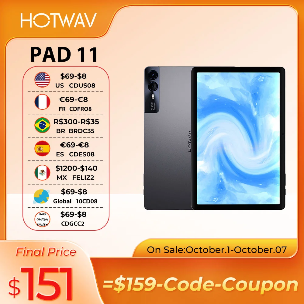 HOTWAV Pad 11 Планшет с клавиатурой 11 дюймов 2K 8000 мАч 12 (6 + 6) ГБ 256 ГБ Widevine L1 Android 13 Четырехромкоговоритель с низким синим светом