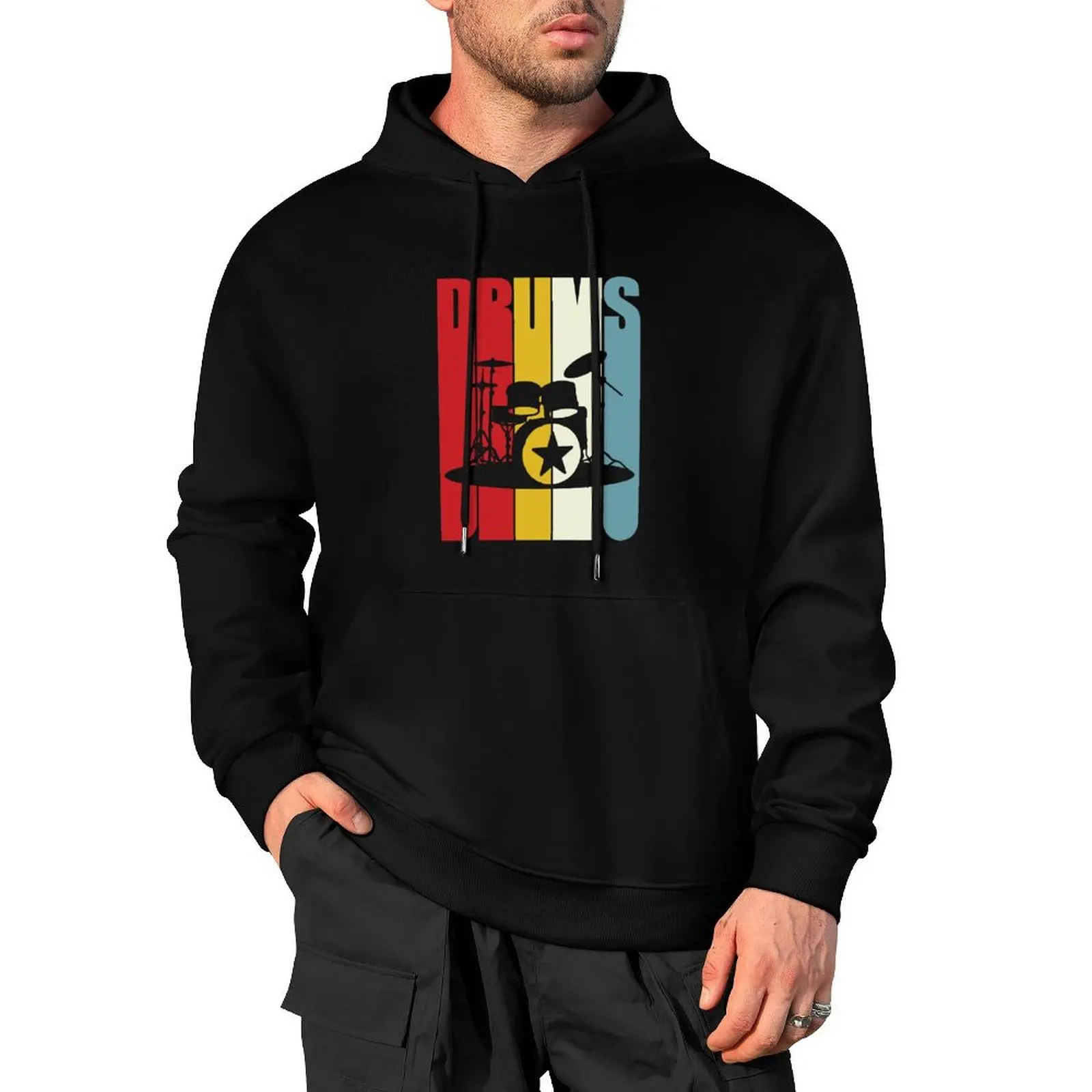 

Retro Drums Drummer Gift Idea 70s 80s Vintage Pullover Hoodie mens clothing male clothes graphic t shirts men anime hoodie