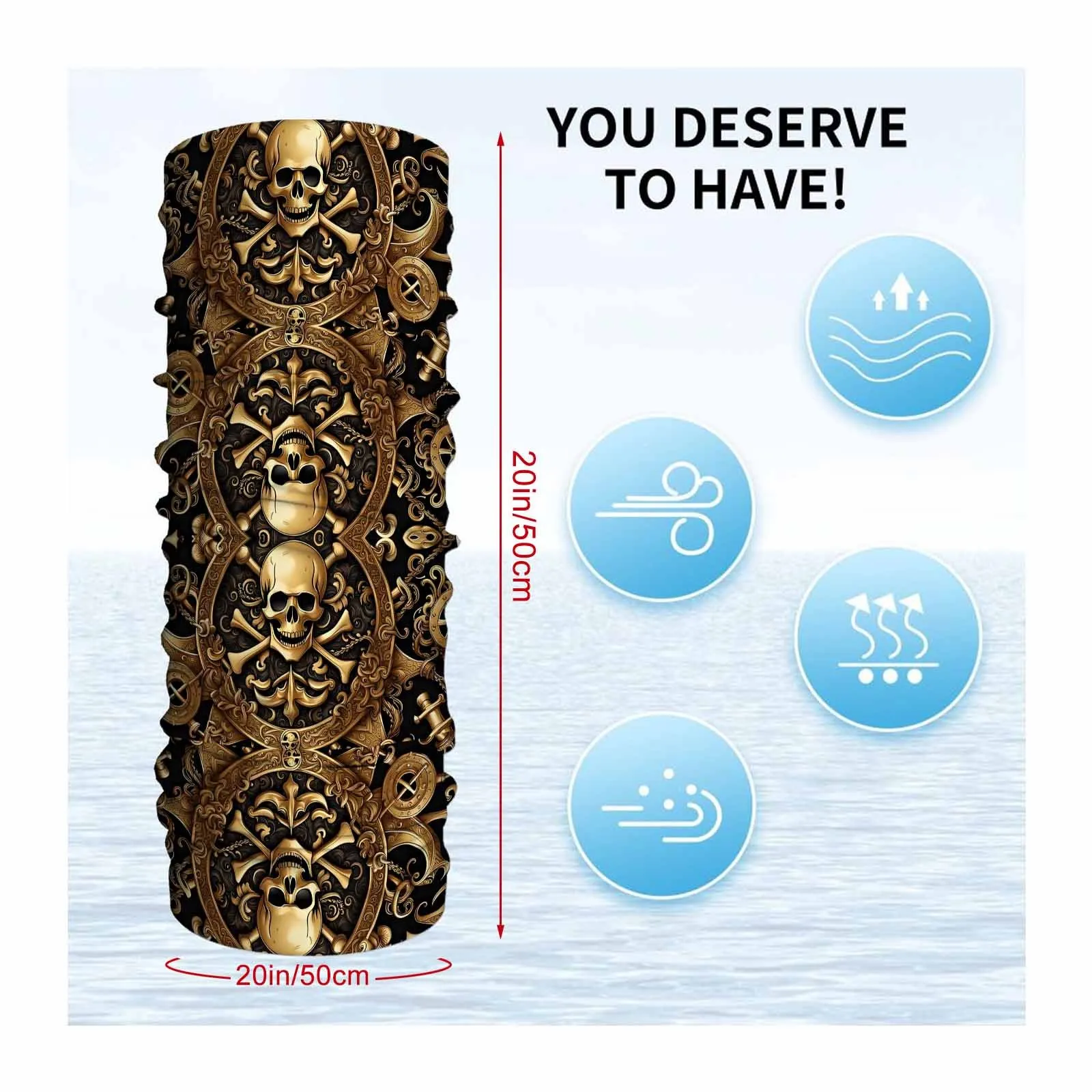 Customization Men' & Women' Black And Golden Gothic Skull Print Scarf-Face Mask - Full-Body Maskable Design, Machine Washable