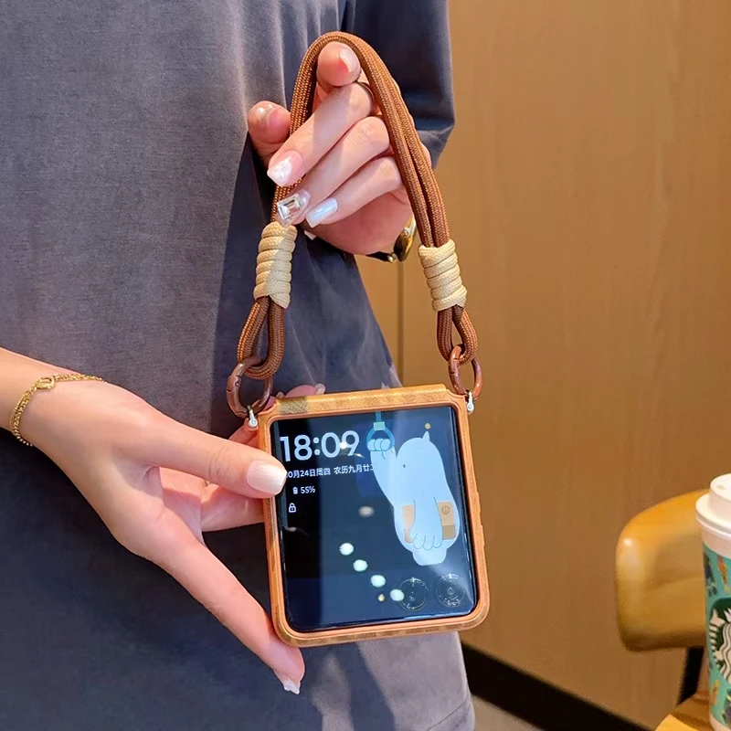 Matte Leopard Pattern PU Leather Case For Motorola RAZR 60 50 Ultra Plus RAZR2025 2024 Hinge Armor Back Cover Shell + Strap