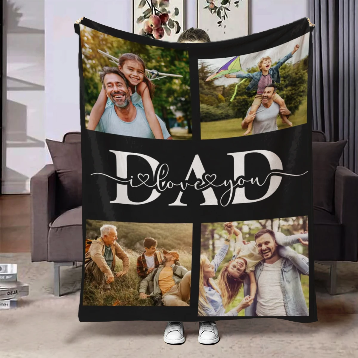 

Fathers Day Gifts Personalized Custom Blanket Customizable Photos Throw Blankets For Dad Birthday Present From Daughter or Son