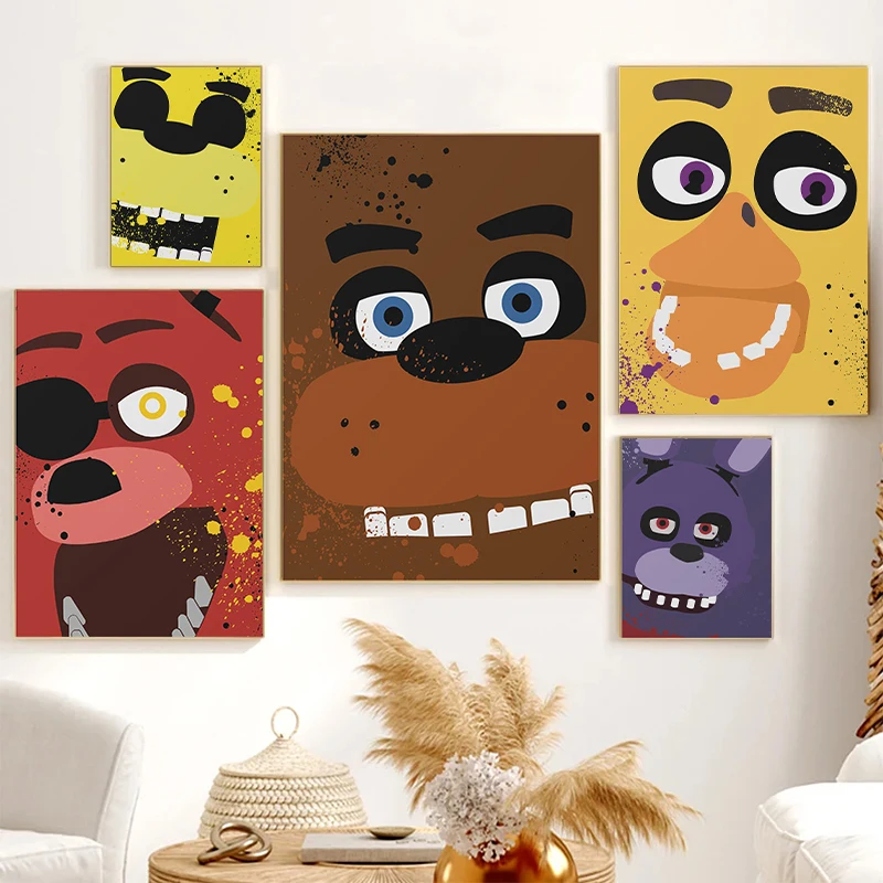 (2D Canvas Painting) Hot Game FNAF F-Five-NNightS Cartoon Bear At F-Freddys Posters Canvas Printing Wall Art Picture for Gami
