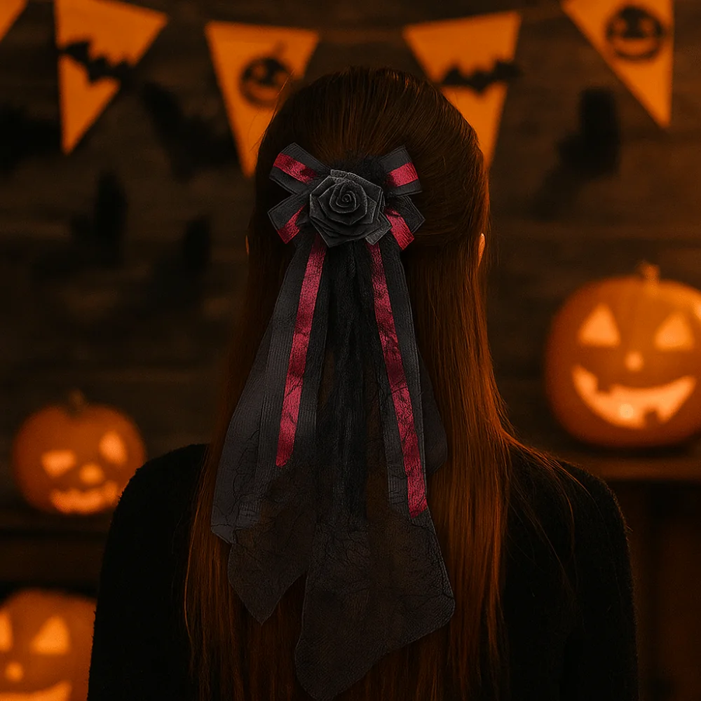 Przenośne, przewiewne spinki do włosów na Halloween, wygodne i modne akcesoria do włosów, eleganckie czarne opaski z pomponami.